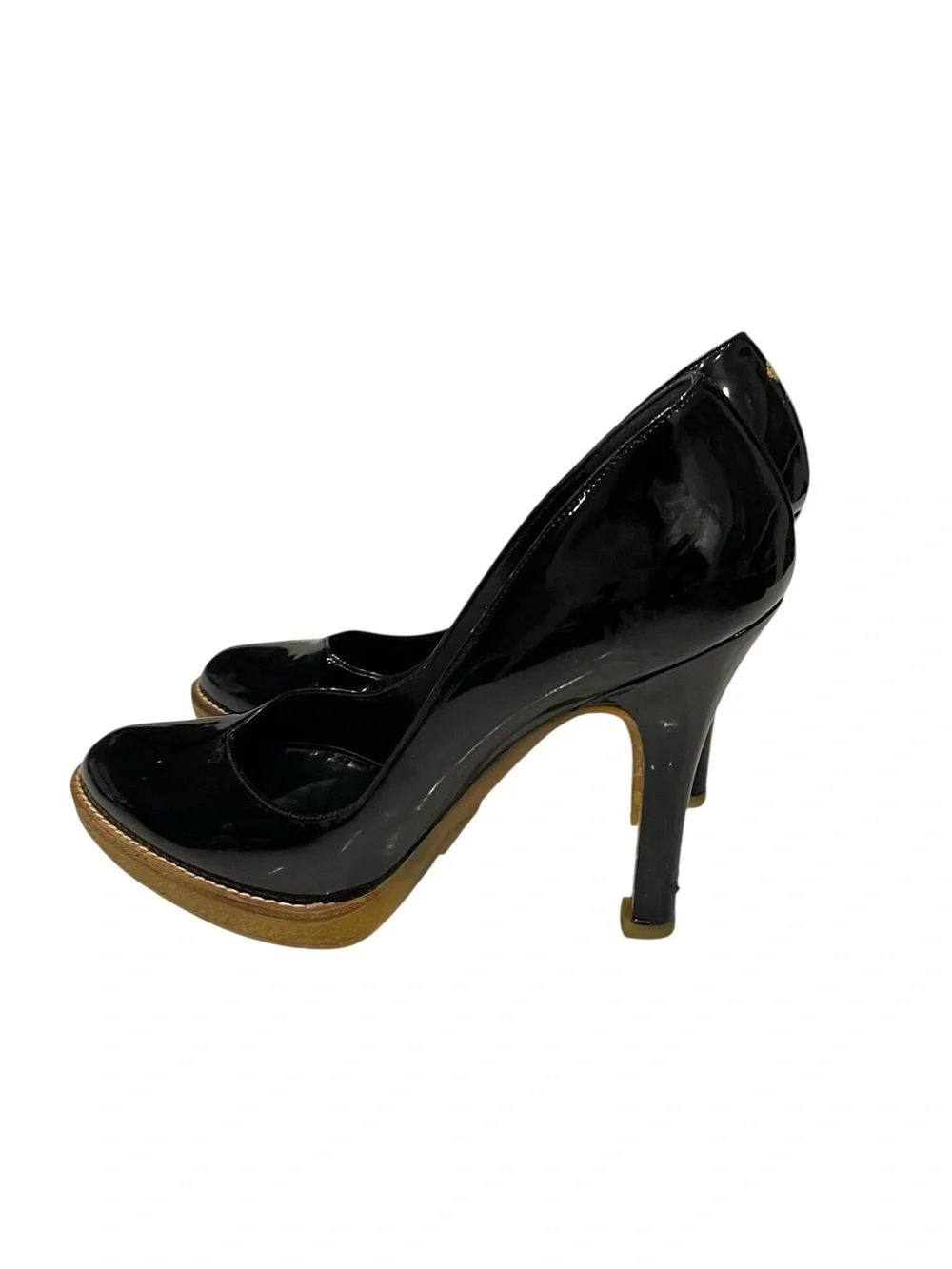 GUCCI Vernice Diamond Patent Leather Pumps Black Heels Platform 6.5